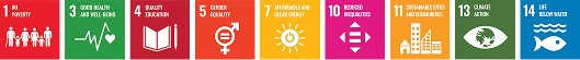 UN SDGs 1,3,4,5,6,7,10,11,13,14 ·Î°í